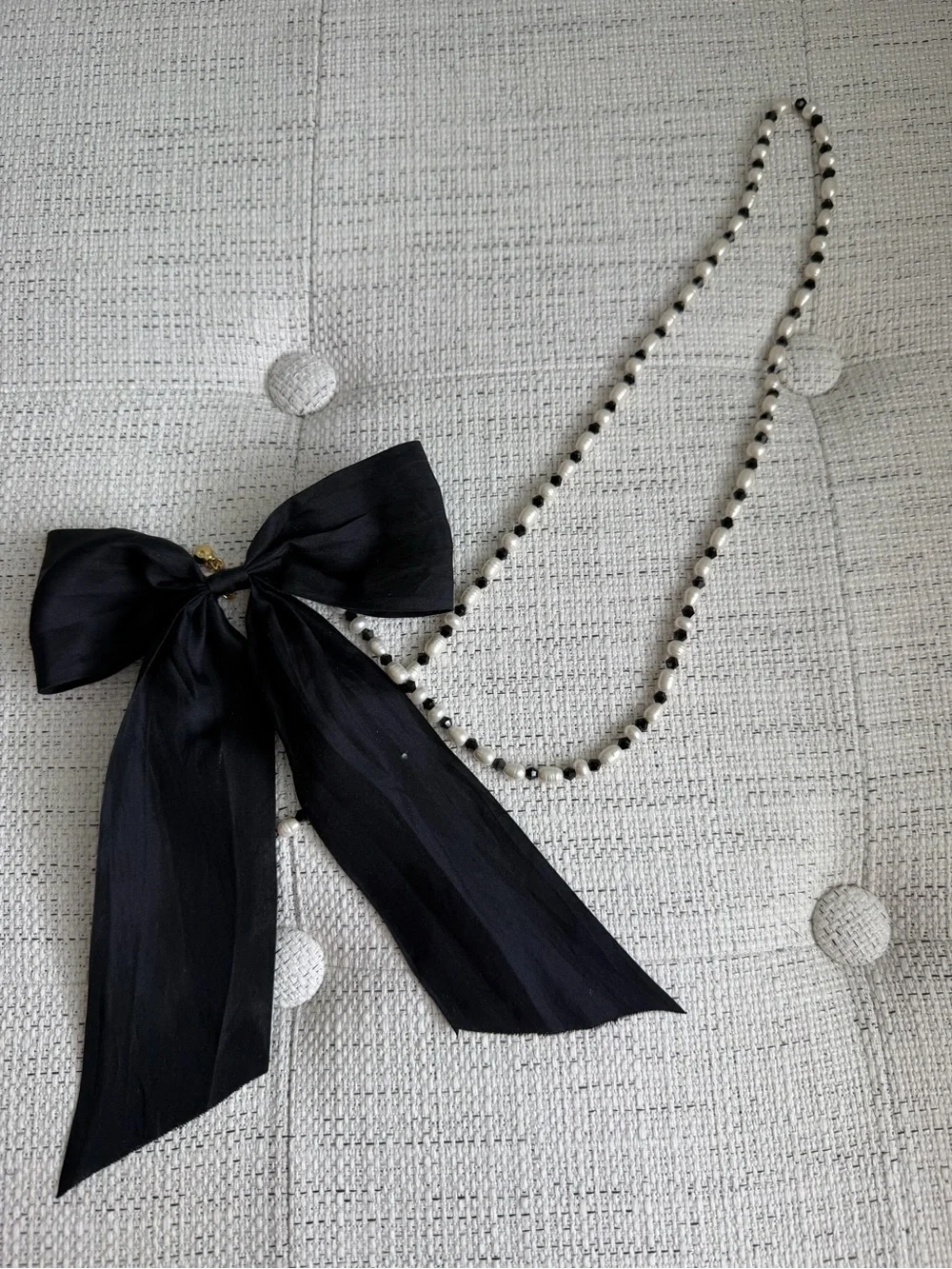 J. Crew Pearl Bead Necklace with Black Ribbon Bow